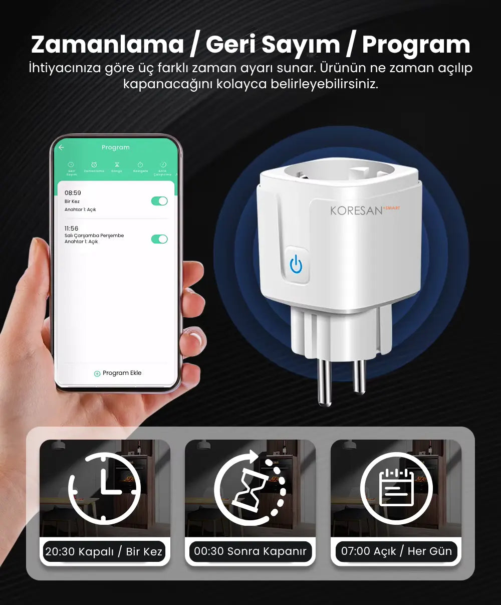 Tuya Akıllı Priz Wifi – 16A Uzaktan Kontrol