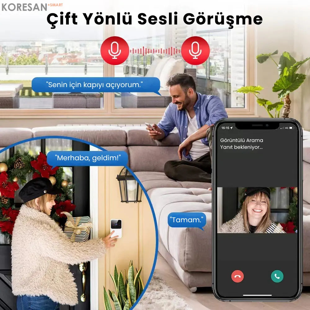 Tuya WiFi Akıllı Görüntülü Kapı Zili – Gece Görüşlü, Kablosuz, Siyah