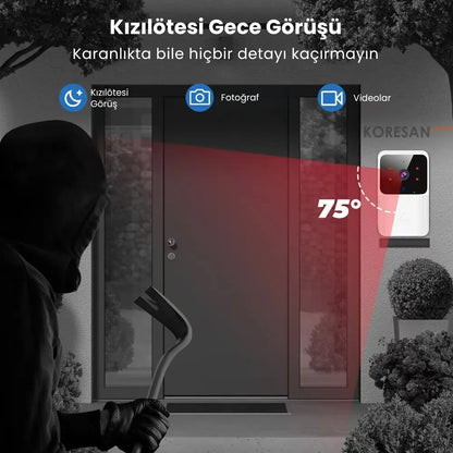 Tuya WiFi Akıllı Görüntülü Kapı Zili – Gece Görüşlü, Kablosuz, Siyah