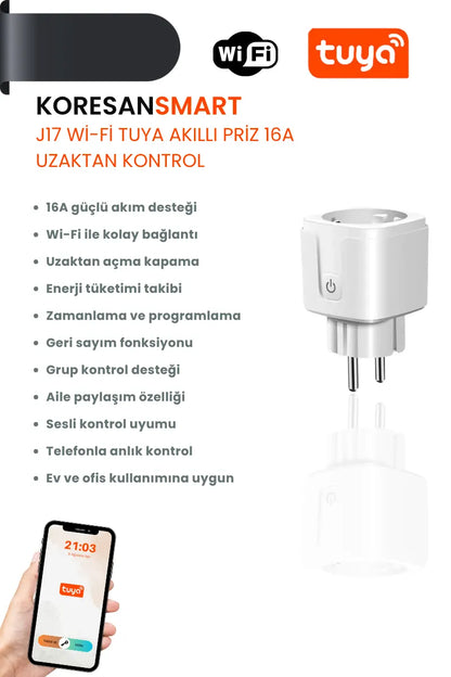 Tuya Akıllı Priz Wifi – 16A Uzaktan Kontrol