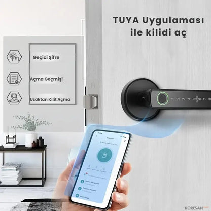 Tuya Uygulamalı, Parmak izli ve Şifreli Ofis ve Ahşap Kapılar için Akıllı Kapı Kilidi