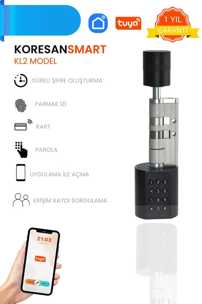 Tuya Uygulamalı, Parmak Izli ve Şifreli Akıllı Kapı Kilidi - KL2 Model