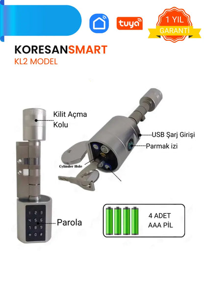 Tuya Uygulamalı, Parmak Izli ve Şifreli Akıllı Kapı Kilidi - KL2 Model