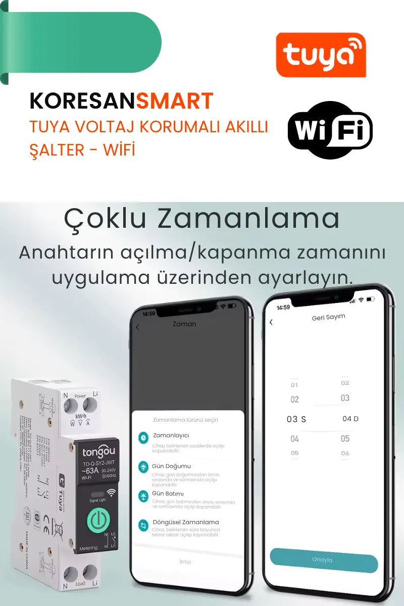 Tuya Voltaj Korumalı 63A Akıllı Şalter Sigorta- Wifi