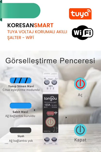 Tuya Voltaj Korumalı 63A Akıllı Şalter Sigorta- Wifi