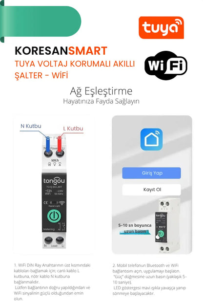Tuya Voltaj Korumalı 63A Akıllı Şalter Sigorta- Wifi