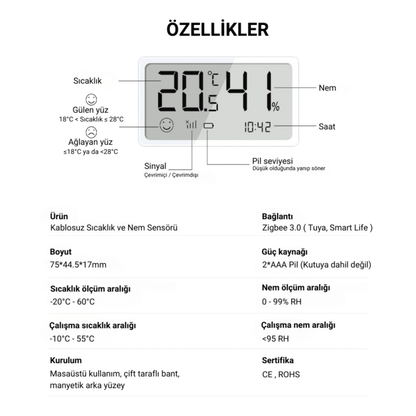 LCD Ekranlı Sıcaklık ve Nem Sensörü - Zigbee